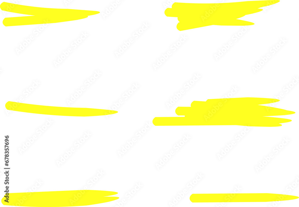 Highlighter Brush Set Hand Drawn Yellow Highlight Marker Stripes. Highlighter line yellow marker strokes lines Vector Illustration. Highlighter Brush Set Hand Drawn Yellow Highlight Marker Stripes. Highlighter line yellow marker strokes lines Vector Illustration.