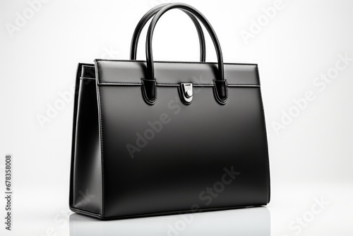 Classic black leather handbag a minimalist wardrobe essential isolated on a white background 