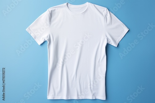 A sleek white minimalistic cotton t-shirt isolated on a blue gradient background 