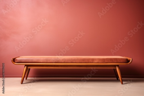 A clean minimalist wooden bed frame isolated on a brown gradient background 