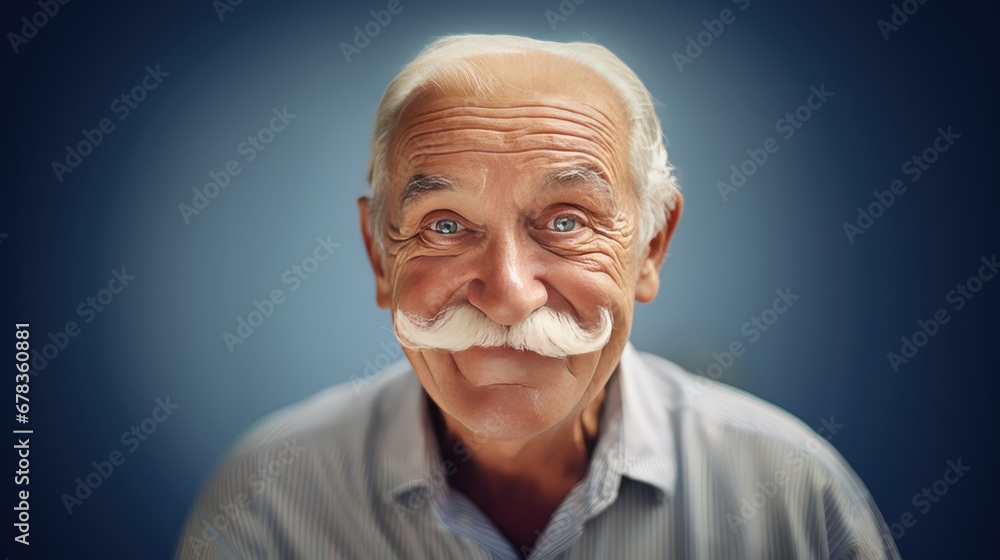 Playful Wisdom: In this heartwarming close-up, a senior man with a white mustache revels in lighthearted expressions. Playful Wisdom: In this heartwarming close-up, a senior man with a white mustache revels in lighthearted expressions.