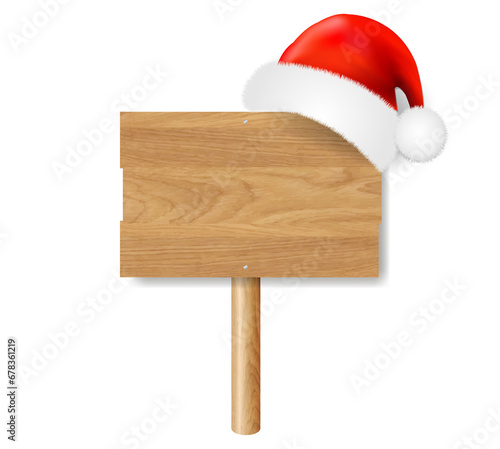 Wooden Sign With Santa Claus Cap