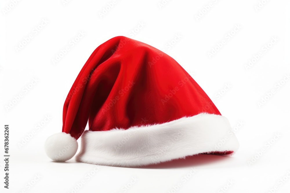 Festive Red Santa Hat isolated on white background, A traditional Christmas accessory to spread holiday cheer Festive Red Santa Hat isolated on white background, A traditional Christmas accessory to spread holiday cheer
