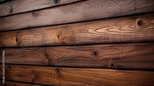 This captivating image captures a close-up fragment of a robust wooden fence, showcasing the tightly nailed horizontal boards.