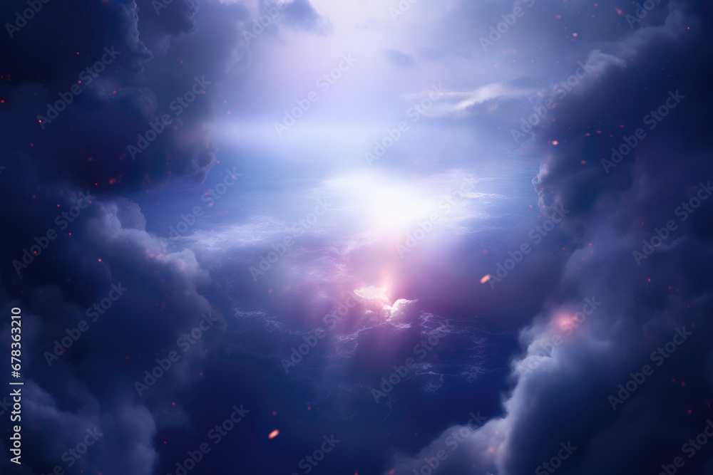 radiant burst of light amidst dark clouds in a dramatic sky radiant burst of light amidst dark clouds in a dramatic sky