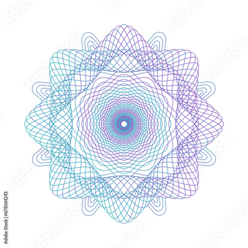 Elegant Guilloche rosette element. Digital watermark for Security Papers. Protective layer for certificate, voucher, banknote, play money design, currency, cheque, ticket. Vector