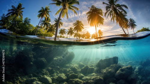 Split View of Tropical Paradise - Above and Below Water