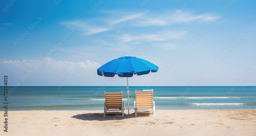 Two chairs and umbrellas on the paradise beach Two chairs and umbrellas on the paradise beach