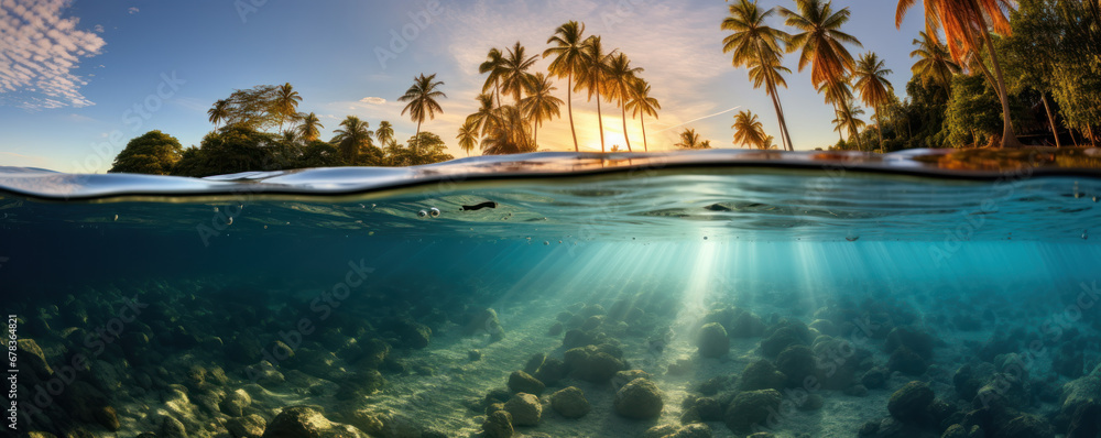 Split View of Tropical Paradise - Above and Below Water