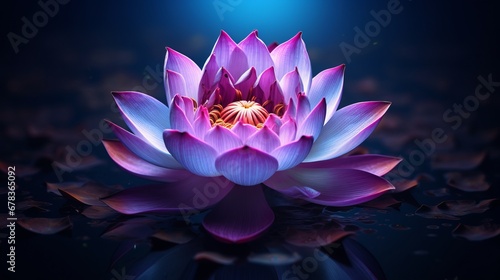 A purple lotus flower sitting on top of a body of water photo