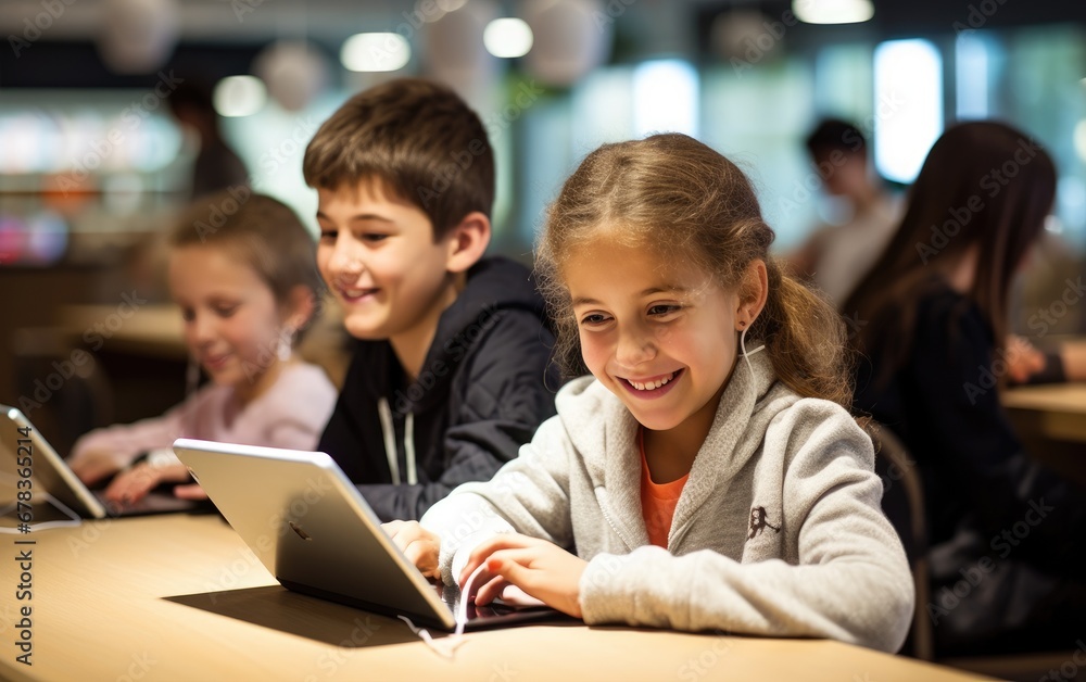 Little kids being used computer or tablet Little kids being used computer or tablet