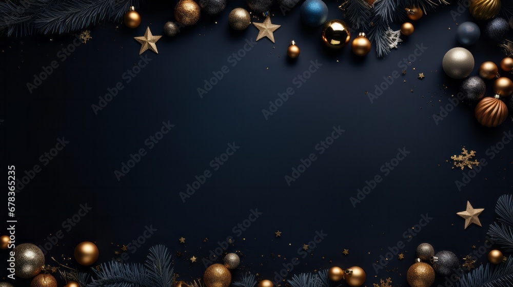 A blue background with gold stars and ornaments - obrazy, fototapety, plakaty 