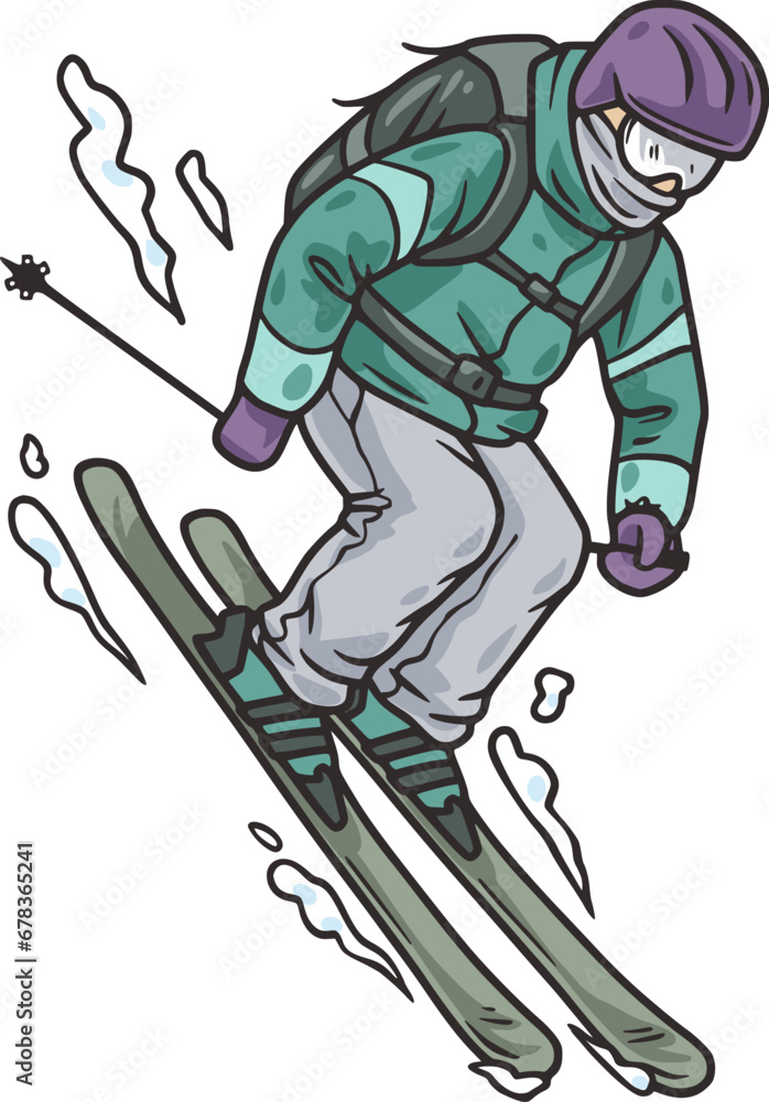 Naklejka premium Winter seasonal sports, skiing and snowboarding. Off-piste freeride by person with skis and snowboard and splitboard. Extreme cold season sports, outdoor activities