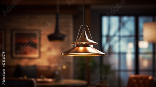 A lamp hanging from a ceiling in a room © NK