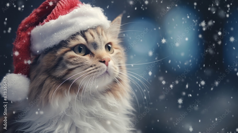 A cat wearing a santa hat in the snow A cat wearing a santa hat in the snow