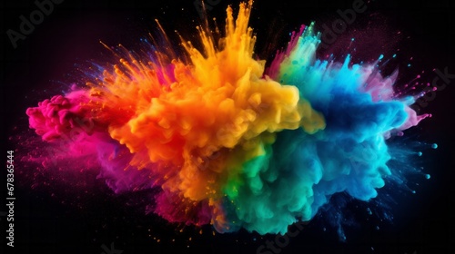 A colorful cloud of colored powder on a black background