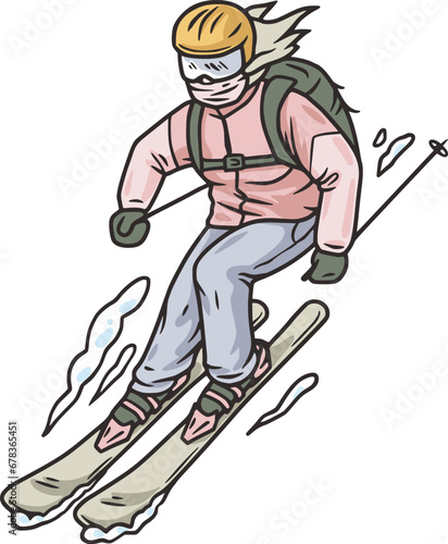 Winter seasonal sports, skiing and snowboarding. Off-piste freeride by person with skis and snowboard and splitboard. Extreme cold season sports, outdoor activities