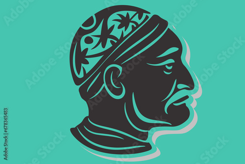 profile of an old man from Central Asia in national clothes