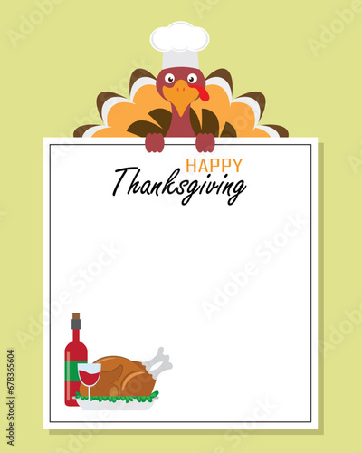 Thanksgiving Greeting Card. cook turkeywith frame for text	
