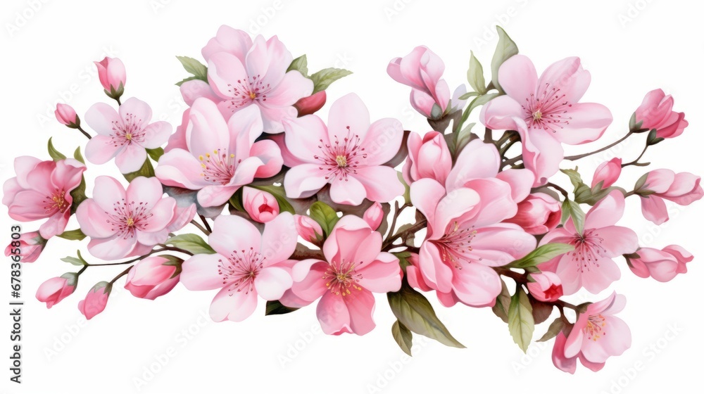 A watercolor painting of a bouquet of pink flowers on a white background