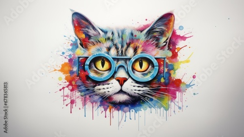 A painting of a cat wearing glasses and a shirt
