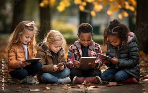 Little kids being used computer or tablet