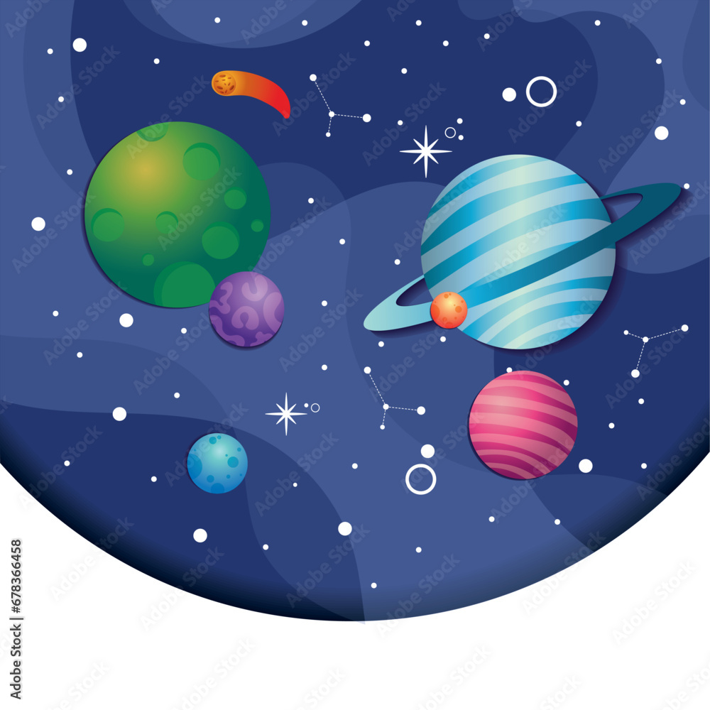 Layered cartoon view of outer space Vector