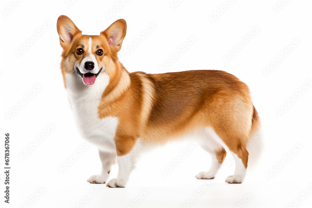photo with white background of a welsh corgi breed dog
