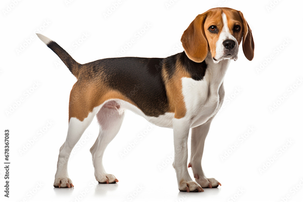 photo with white background of a beagle dog
