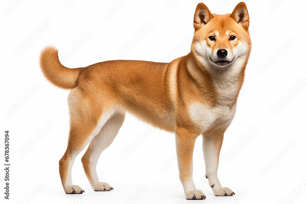 photo with white background of a shiba inu dog