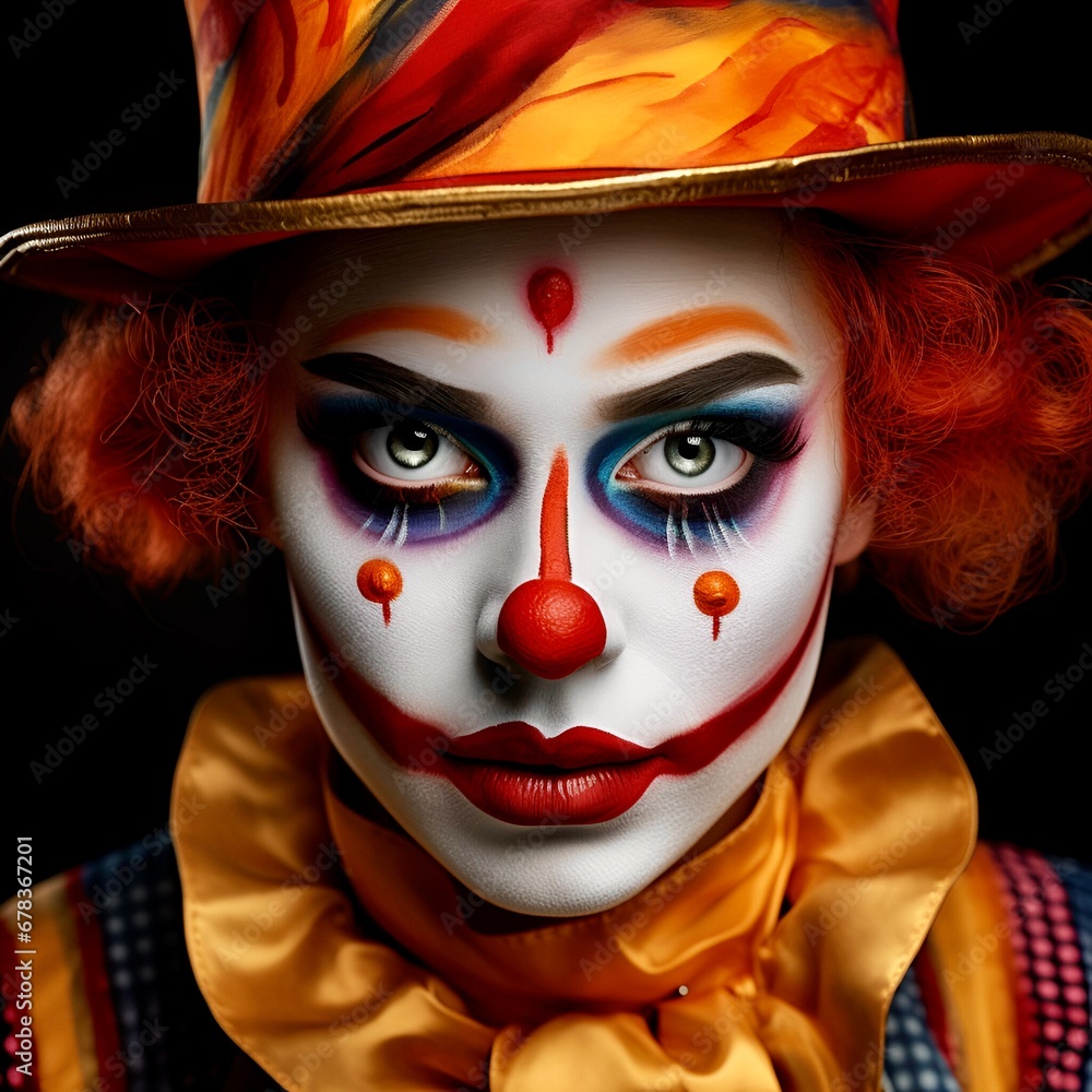 portrait of a clown with bright makeup 