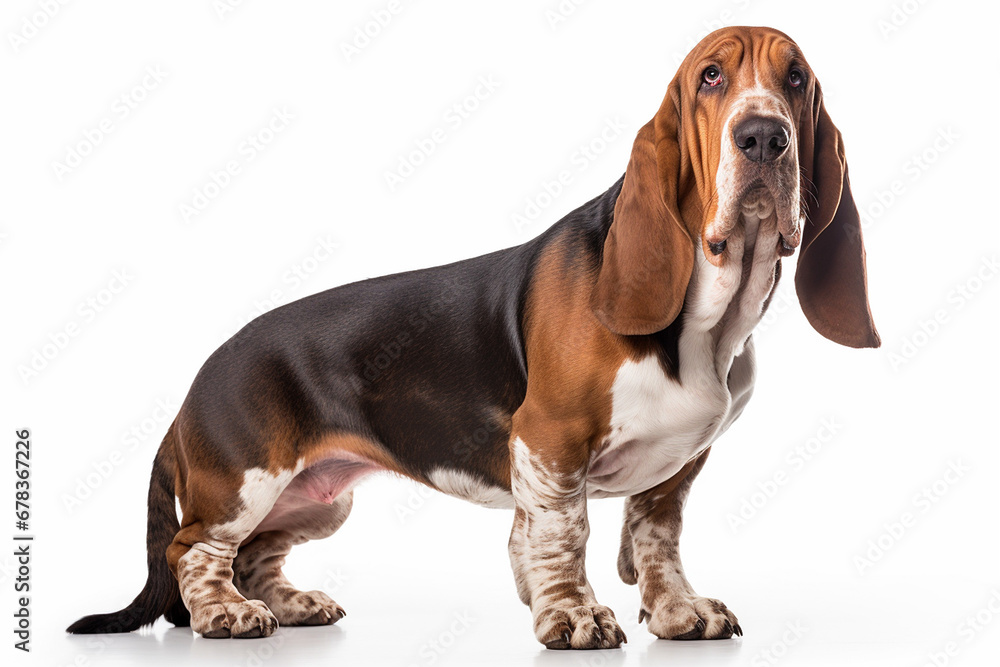 basset hound dog with white background
