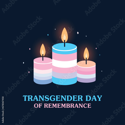 International Transgender Day of Remembrance illustration poster. Burning mourning candles with colors