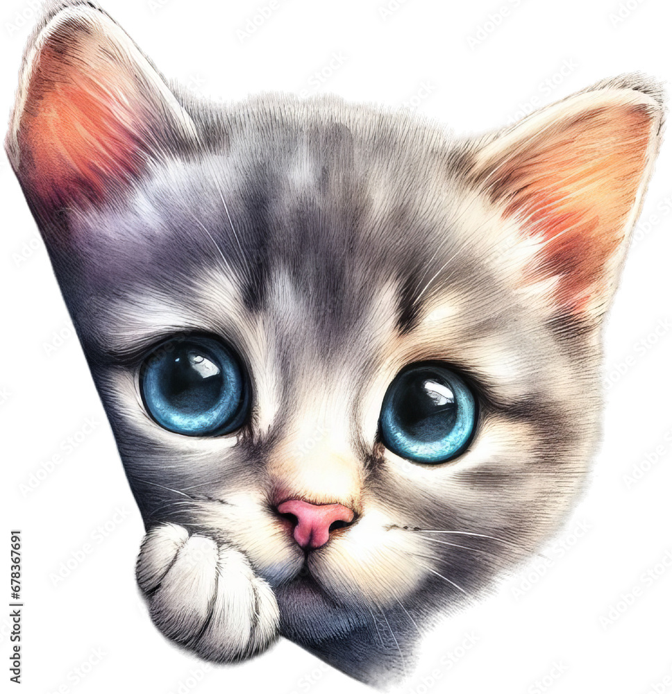Charming Kitty Peek: Digital Illustration of a Cute Cat's Playfulness
