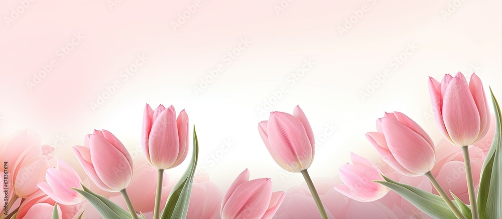 Spring morning blooms of lovely pink tulips