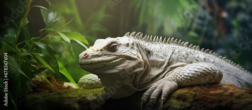 wild African wilderness a majestic white reptile with sharp carnivorous instincts moves gracefully through the tropical surroundings its scaled skin blending seamlessly with the lush greener