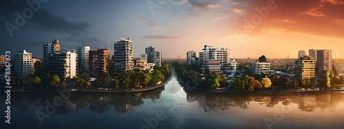  Photo of a modern building urban lake river landscape views  photo
