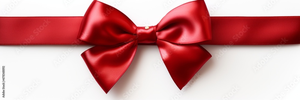Red ribbon with bow isolated on white background, birthday or valentine's day, banner Red ribbon with bow isolated on white background, birthday or valentine's day, banner