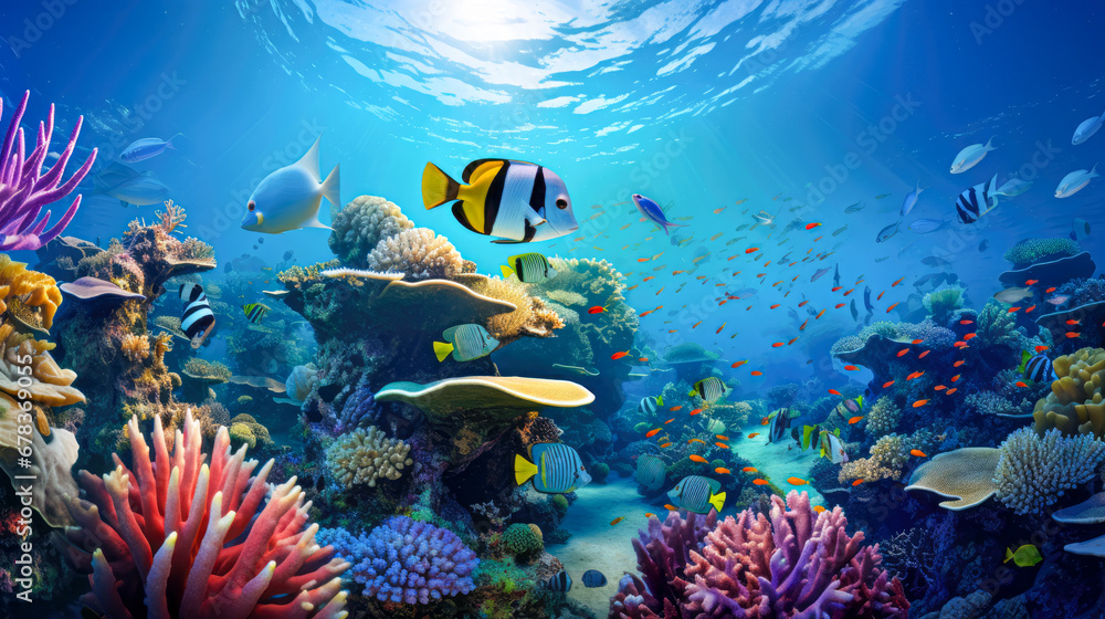 Obraz premium Coral and fish in Sea.