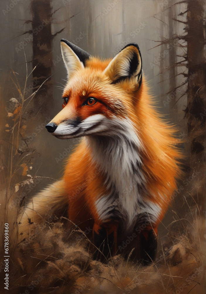 Obraz premium Artistic portrait of a red fox in the forest