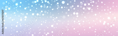 Winter snow background with soft gradient colors and snowflakes. Snowfall on light blue pink background. Cold winter Christmas and New Year vector background photo