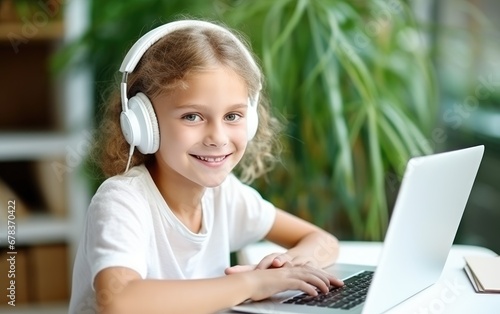 Little girl using laptop at...