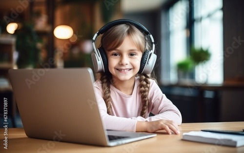 Little girl using laptop at...