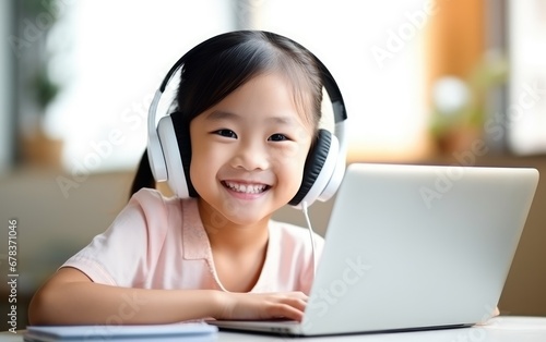 Little girl using laptop at...