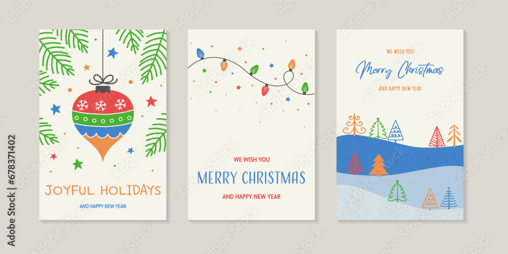 Christmas greeting card set. Vector illustration