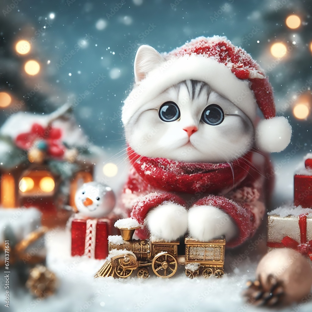 Christmas, cute cat in the snow Christmas, cute cat in the snow