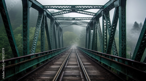 Misty Railway Bridge in Lush Greenery