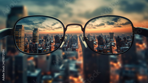 Cityscape Through Glasses at Twilight