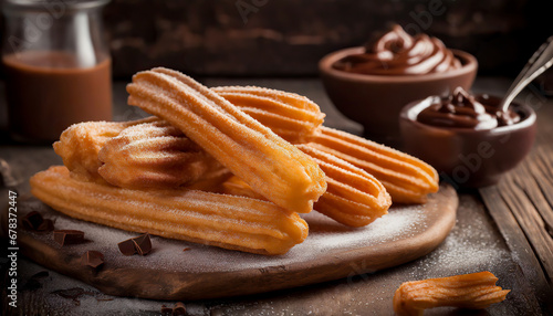 Churros with a side of chocolate photo