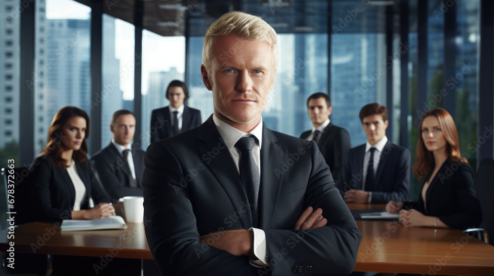 business man and his team in a meeting room, successful, business